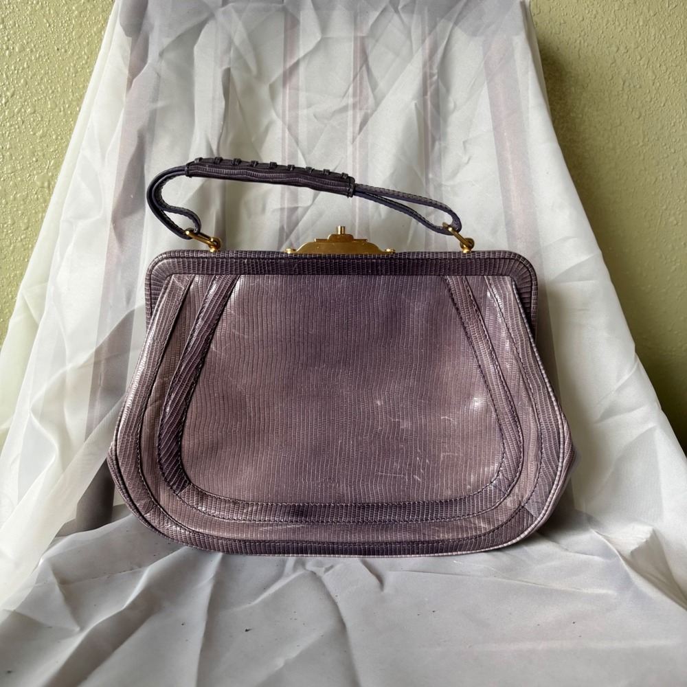 Vintage 90s Via Spiga Purple Leather Shoulder Bag - Picture 2 of 8